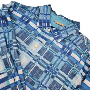 Tommy‎ Bahama Mens Blue Plaid Linen Blend Casual Shirt Size Large